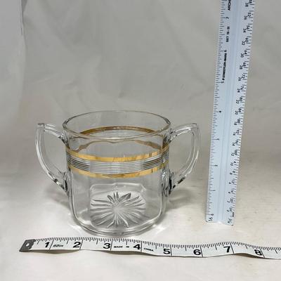 -47- Clear with Gold Stripes | Covered Butter Dish | Sugar & Creamer | Covered Jar