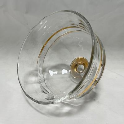 -47- Clear with Gold Stripes | Covered Butter Dish | Sugar & Creamer | Covered Jar