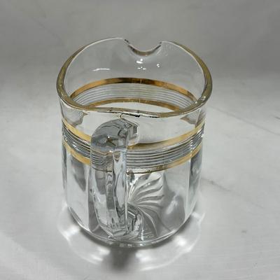 -47- Clear with Gold Stripes | Covered Butter Dish | Sugar & Creamer | Covered Jar