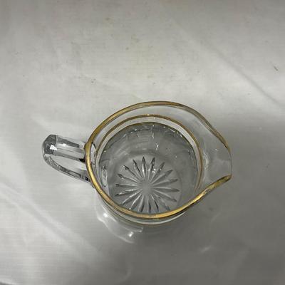 -47- Clear with Gold Stripes | Covered Butter Dish | Sugar & Creamer | Covered Jar