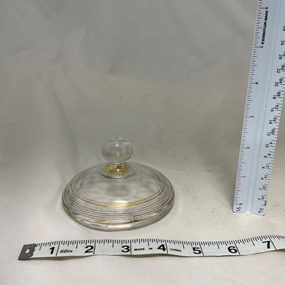 -47- Clear with Gold Stripes | Covered Butter Dish | Sugar & Creamer | Covered Jar