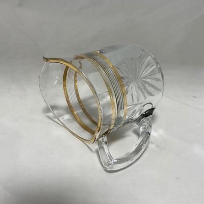-47- Clear with Gold Stripes | Covered Butter Dish | Sugar & Creamer | Covered Jar
