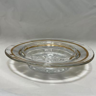 -47- Clear with Gold Stripes | Covered Butter Dish | Sugar & Creamer | Covered Jar