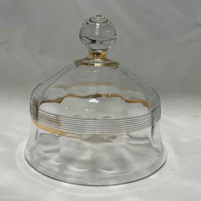 -47- Clear with Gold Stripes | Covered Butter Dish | Sugar & Creamer | Covered Jar