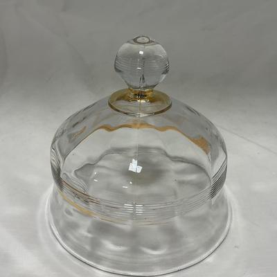-47- Clear with Gold Stripes | Covered Butter Dish | Sugar & Creamer | Covered Jar