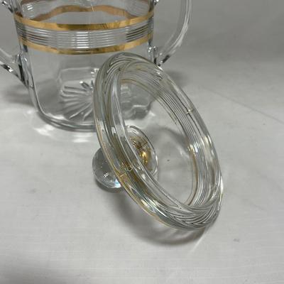-47- Clear with Gold Stripes | Covered Butter Dish | Sugar & Creamer | Covered Jar