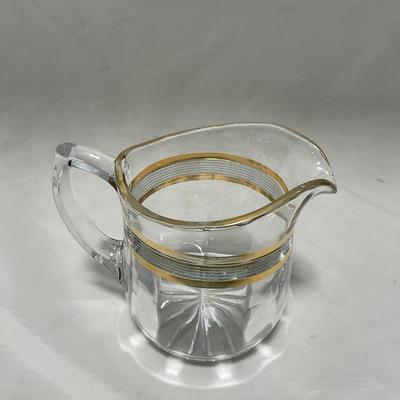-47- Clear with Gold Stripes | Covered Butter Dish | Sugar & Creamer | Covered Jar