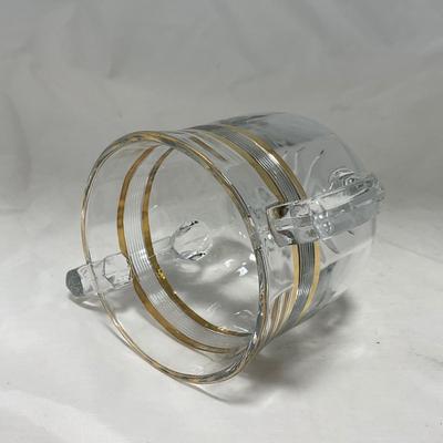 -47- Clear with Gold Stripes | Covered Butter Dish | Sugar & Creamer | Covered Jar