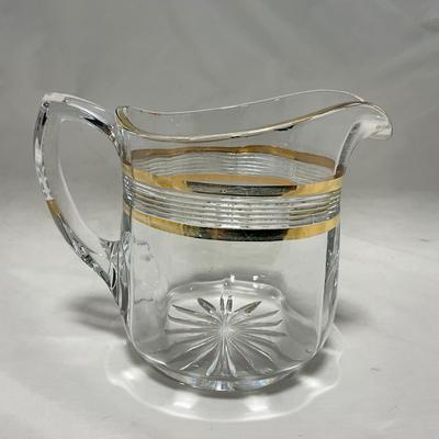 -47- Clear with Gold Stripes | Covered Butter Dish | Sugar & Creamer | Covered Jar