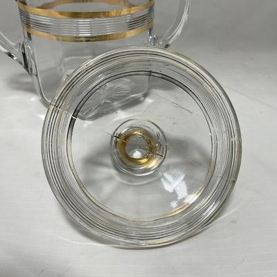 -47- Clear with Gold Stripes | Covered Butter Dish | Sugar & Creamer | Covered Jar