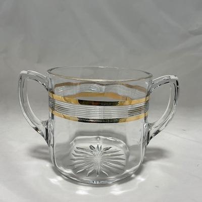 -47- Clear with Gold Stripes | Covered Butter Dish | Sugar & Creamer | Covered Jar