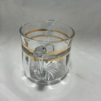 -47- Clear with Gold Stripes | Covered Butter Dish | Sugar & Creamer | Covered Jar