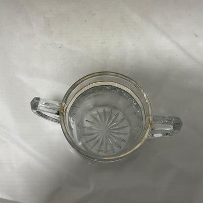 -47- Clear with Gold Stripes | Covered Butter Dish | Sugar & Creamer | Covered Jar