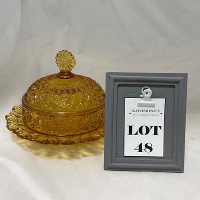 -48- Amber Glass | Covered Butter Dish