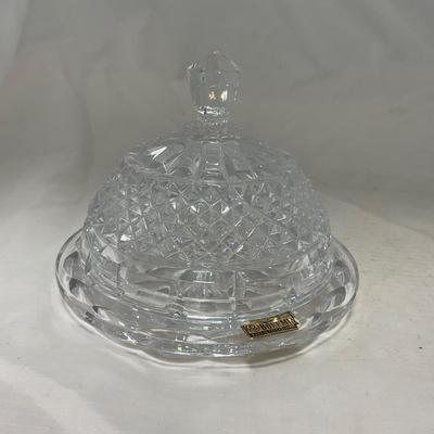 -49- Heavy Clear Cut Glass | Bohemian | Covered Butter Dish