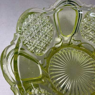 -52- Yellow Vaseline | Uranium Glass | Covered Butter Dish