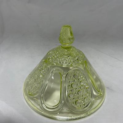 -52- Yellow Vaseline | Uranium Glass | Covered Butter Dish