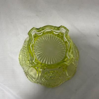 -52- Yellow Vaseline | Uranium Glass | Covered Butter Dish