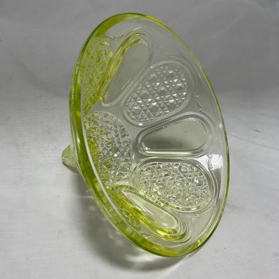 -52- Yellow Vaseline | Uranium Glass | Covered Butter Dish