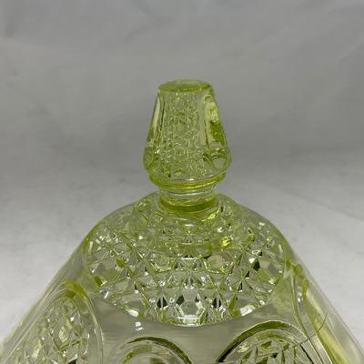 -52- Yellow Vaseline | Uranium Glass | Covered Butter Dish