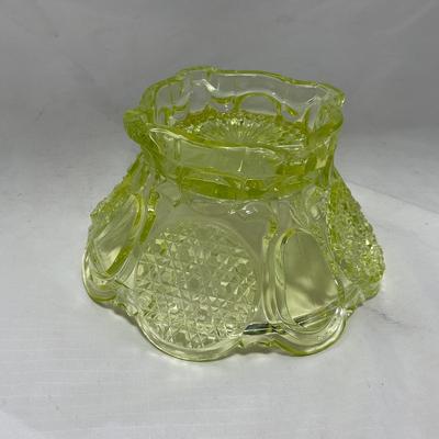 -52- Yellow Vaseline | Uranium Glass | Covered Butter Dish