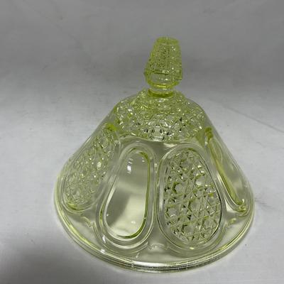 -52- Yellow Vaseline | Uranium Glass | Covered Butter Dish