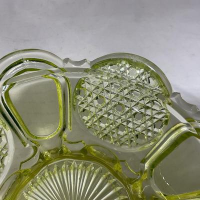 -52- Yellow Vaseline | Uranium Glass | Covered Butter Dish