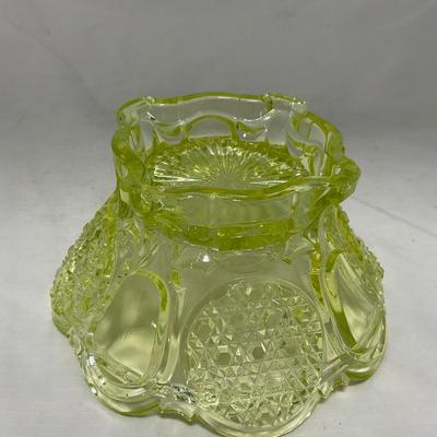 -52- Yellow Vaseline | Uranium Glass | Covered Butter Dish