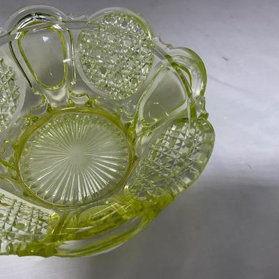 -52- Yellow Vaseline | Uranium Glass | Covered Butter Dish