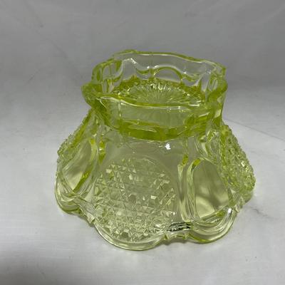 -52- Yellow Vaseline | Uranium Glass | Covered Butter Dish