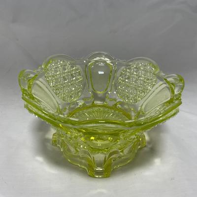 -52- Yellow Vaseline | Uranium Glass | Covered Butter Dish