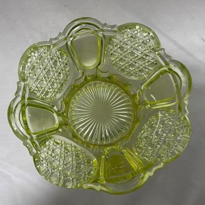 -52- Yellow Vaseline | Uranium Glass | Covered Butter Dish
