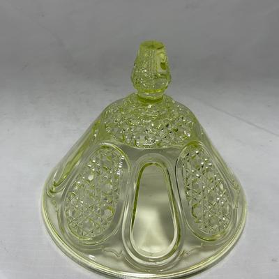 -52- Yellow Vaseline | Uranium Glass | Covered Butter Dish