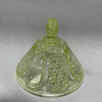 -52- Yellow Vaseline | Uranium Glass | Covered Butter Dish