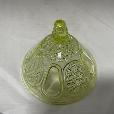 -52- Yellow Vaseline | Uranium Glass | Covered Butter Dish