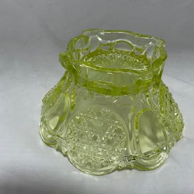 -52- Yellow Vaseline | Uranium Glass | Covered Butter Dish