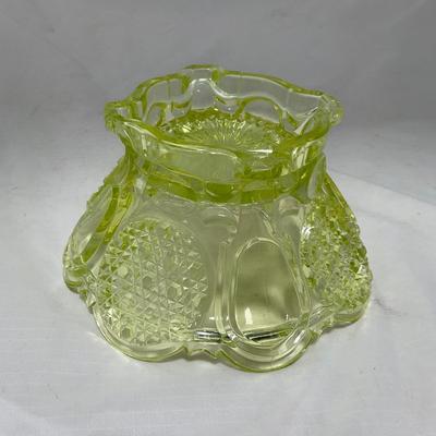 -52- Yellow Vaseline | Uranium Glass | Covered Butter Dish