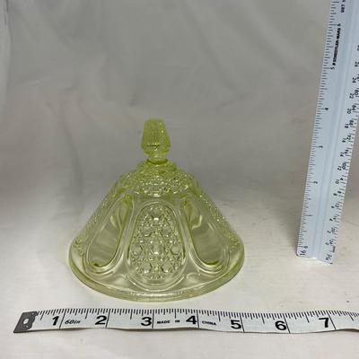-52- Yellow Vaseline | Uranium Glass | Covered Butter Dish