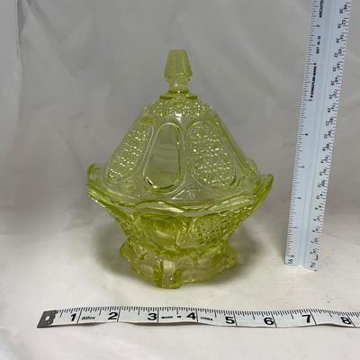 -52- Yellow Vaseline | Uranium Glass | Covered Butter Dish