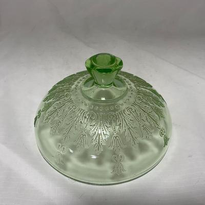 -54- Green Depression Glass | Uranium | Covered Butter Dishh