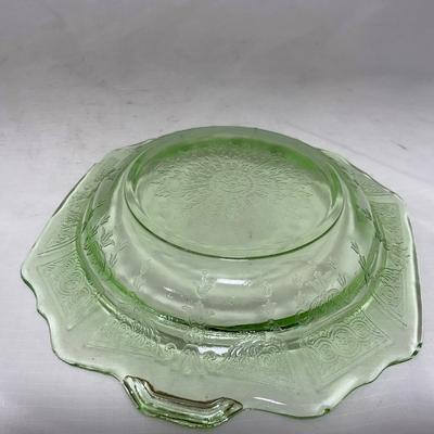 -54- Green Depression Glass | Uranium | Covered Butter Dishh