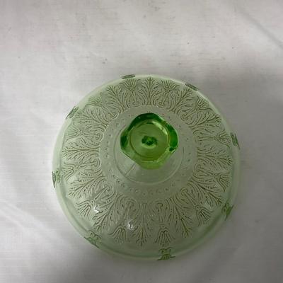 -54- Green Depression Glass | Uranium | Covered Butter Dishh