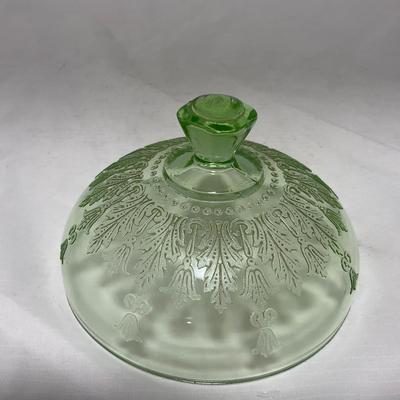 -54- Green Depression Glass | Uranium | Covered Butter Dishh