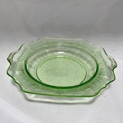 -54- Green Depression Glass | Uranium | Covered Butter Dishh