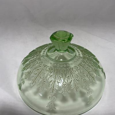 -54- Green Depression Glass | Uranium | Covered Butter Dishh