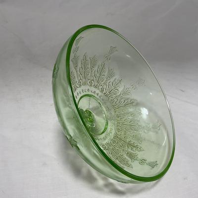 -54- Green Depression Glass | Uranium | Covered Butter Dishh