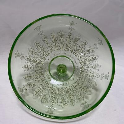 -54- Green Depression Glass | Uranium | Covered Butter Dishh