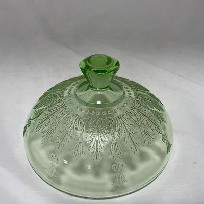 -54- Green Depression Glass | Uranium | Covered Butter Dishh