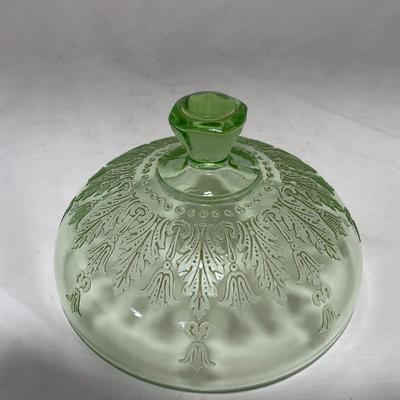-54- Green Depression Glass | Uranium | Covered Butter Dishh
