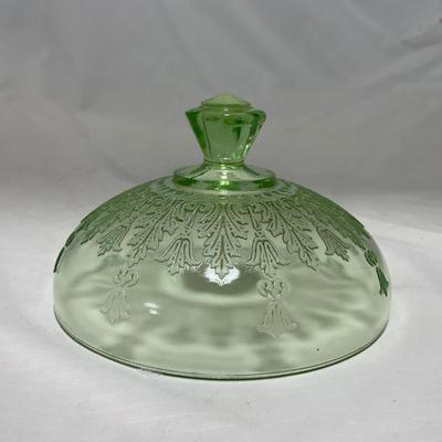 -54- Green Depression Glass | Uranium | Covered Butter Dishh